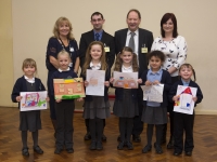 The Winners and Runners up, along with Catherine Thompson-Flint, Housing Manager for Guinness Northern Counties, James Bonsall and Glynn Sowerby from T.G. Sowerby Developments and Susan Boulton, Oakfield Primary headteacher